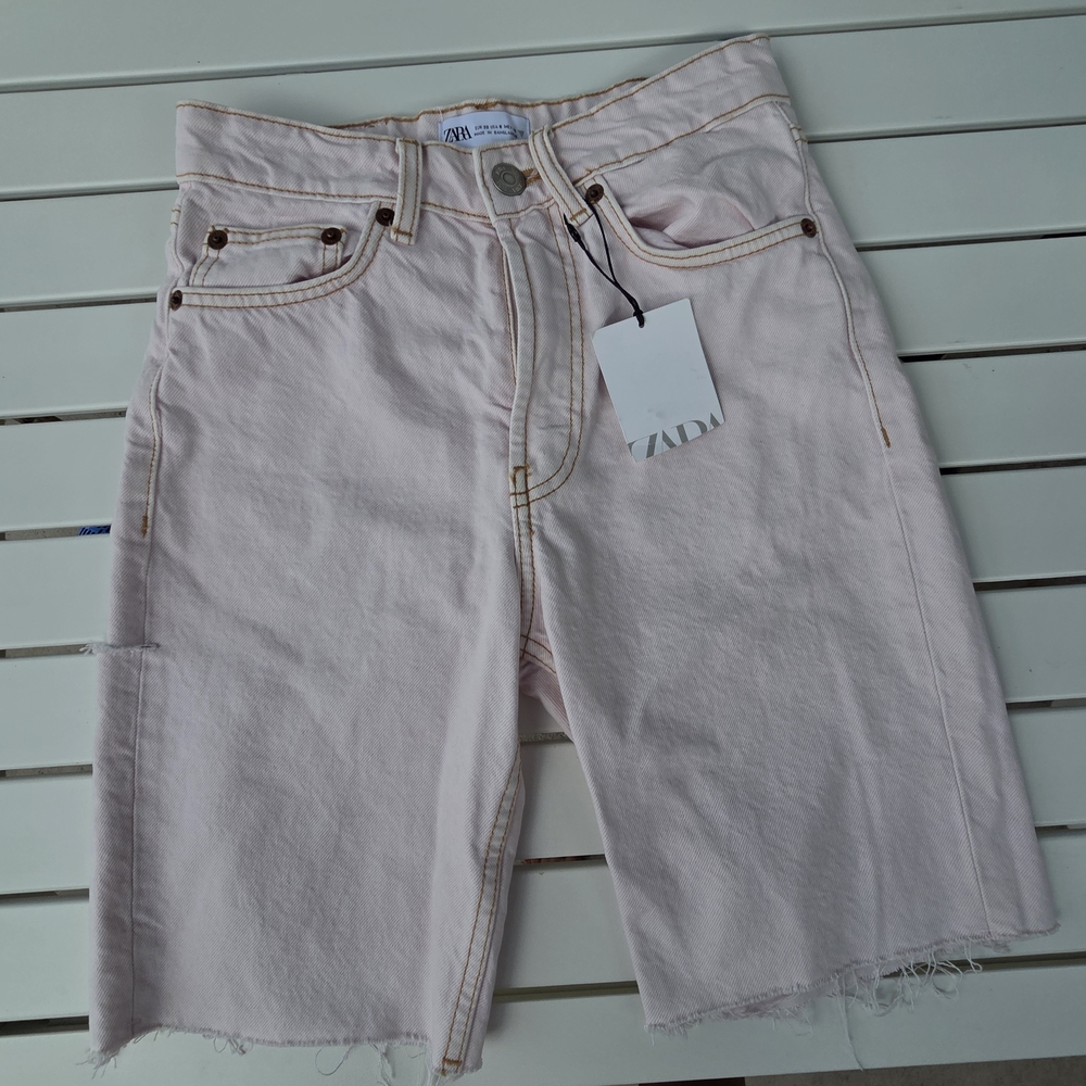 NWT Zara light pink Women's denim shorts size 0 ART 9374 / 007 / 633